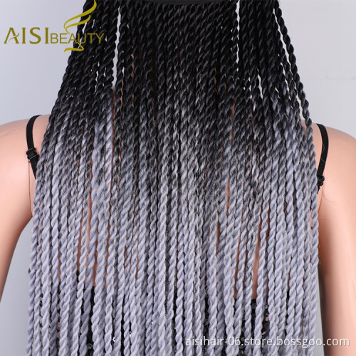 Aisi Beauty Hot Selling Easy Wearing Long Ombre Grey Dark Root Machine Made Baseball Hat With Crochet Twist Braiding Hair